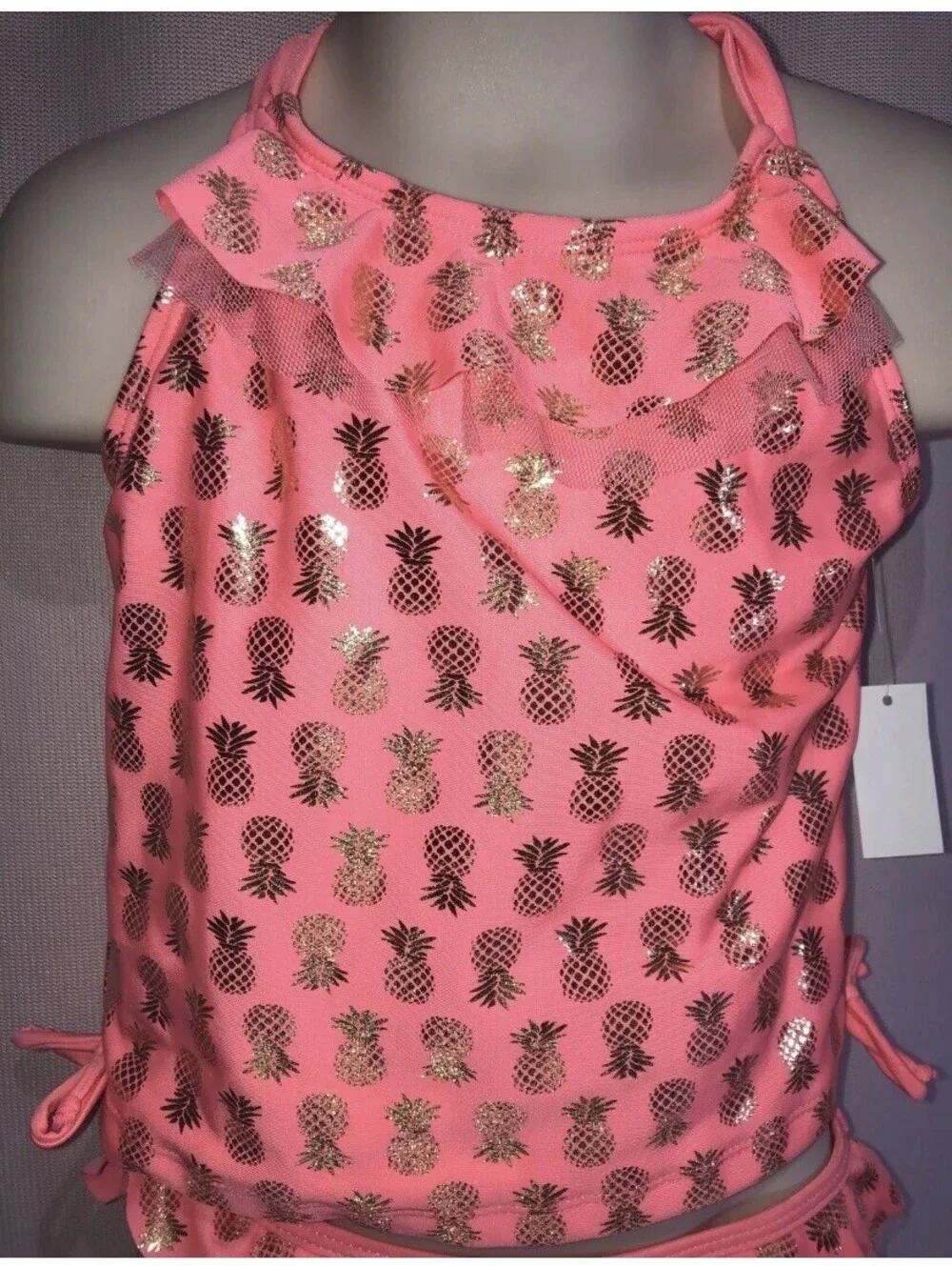 New with Tags Real Love Infant 2 PC Size 24M Pink Gold Pineapple Swimsuit Bikini